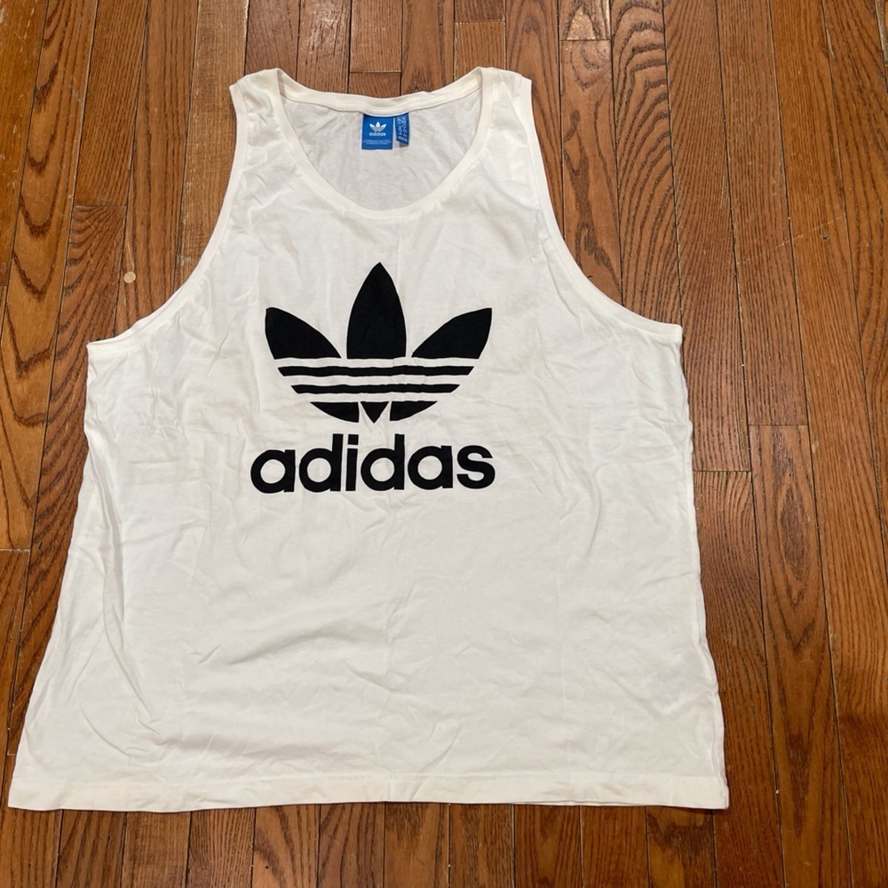 Adidas White Sleeveless Top with Black Trefoil